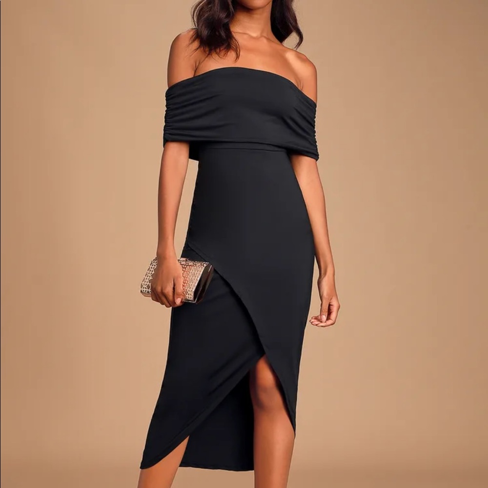 Black Off the Shoulder Midi Dress